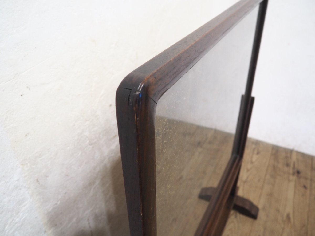 タL0836◆H113cm×W106cm◆ガラス入り◆重厚な味わいの古い木製衝立◆間仕切り パーティション 古民家 和室 レトロ アンティークO笹4_画像5