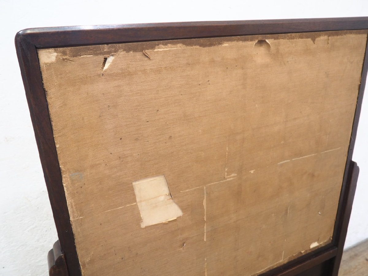 タL0836◆H113cm×W106cm◆ガラス入り◆重厚な味わいの古い木製衝立◆間仕切り パーティション 古民家 和室 レトロ アンティークO笹4_画像7