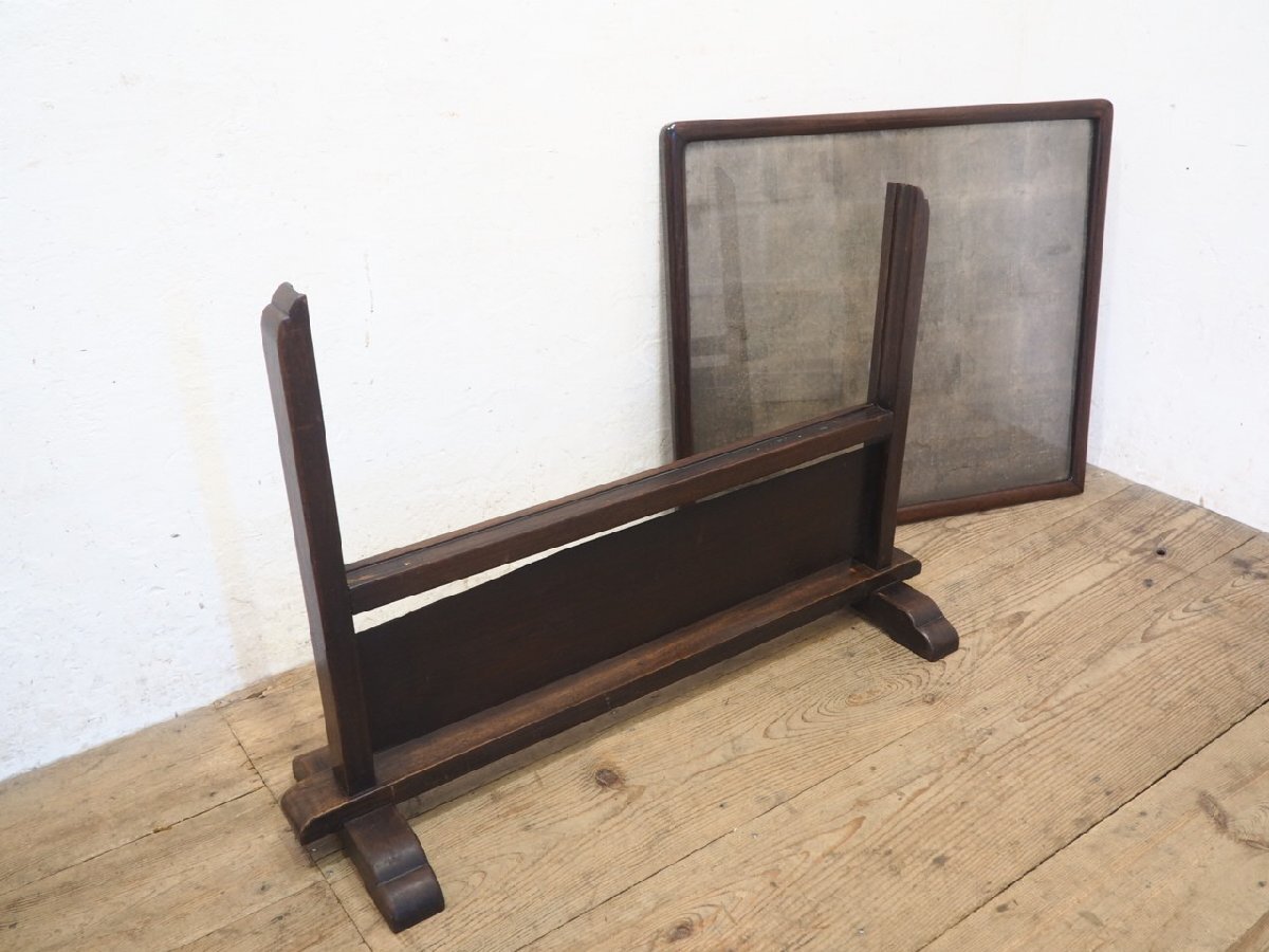 タL0836◆H113cm×W106cm◆ガラス入り◆重厚な味わいの古い木製衝立◆間仕切り パーティション 古民家 和室 レトロ アンティークO笹4_画像8