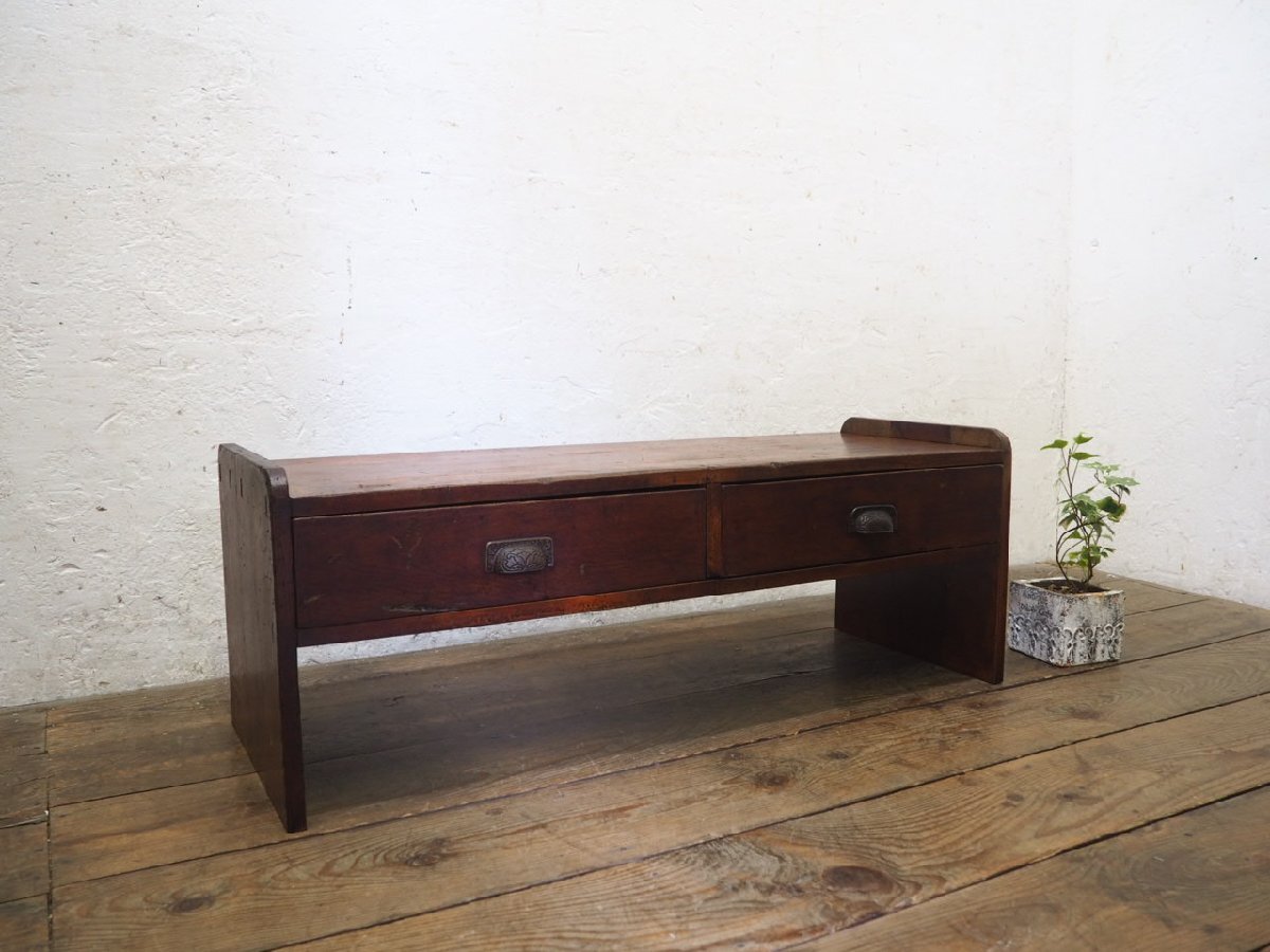 タN0332◆天板W86,5cm×D32cm◆アンティーク◆素朴な杉材の古い木製文机◆デスク 座卓 ちゃぶ台 ローテーブル 陳列台 引き出し レトロJ笹4_画像1