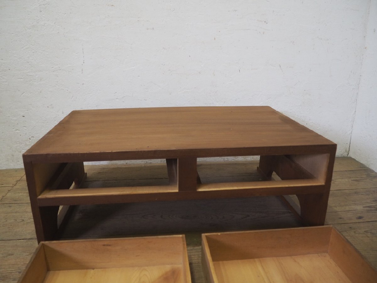 タP0551◆天板W91cm×D59,5cm◆アンティーク◆可愛い木製取っ手の古い木製文机◆座卓 ちゃぶ台 展示台 引き出し ローテーブル レトロL笹4_画像5
