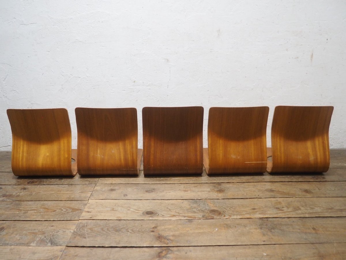 taW1936*①5 ножек комплект * Tendo Mokko * ретро старый искривление . дерево. сиденье "zaisu" *i slow che apply дерево мир современный . сиденье .. павильон мир . Vintage J.4