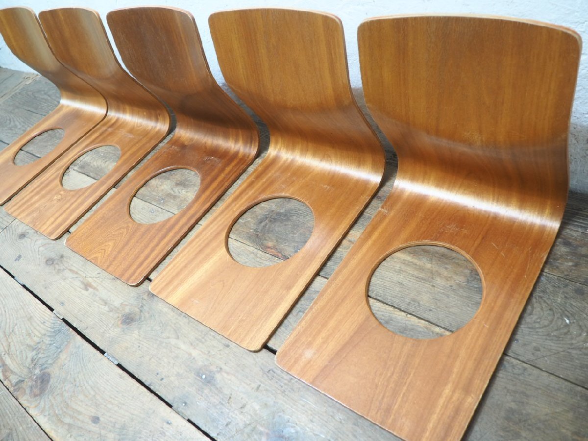 taW1936*①5 ножек комплект * Tendo Mokko * ретро старый искривление . дерево. сиденье "zaisu" *i slow che apply дерево мир современный . сиденье .. павильон мир . Vintage J.4