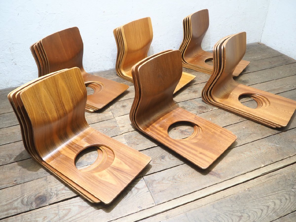 taW1936*①5 ножек комплект * Tendo Mokko * ретро старый искривление . дерево. сиденье "zaisu" *i slow che apply дерево мир современный . сиденье .. павильон мир . Vintage J.4