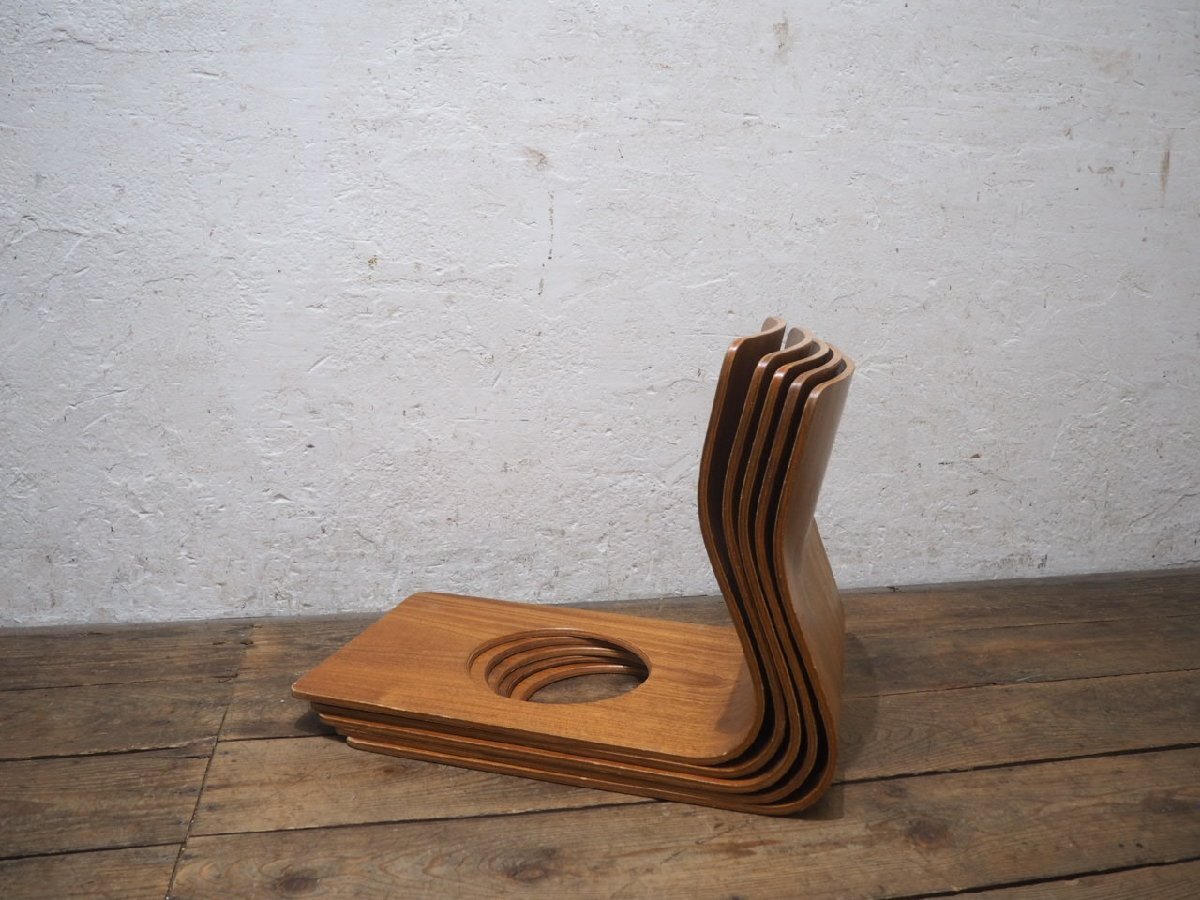 taW1936*①5 ножек комплект * Tendo Mokko * ретро старый искривление . дерево. сиденье "zaisu" *i slow che apply дерево мир современный . сиденье .. павильон мир . Vintage J.4