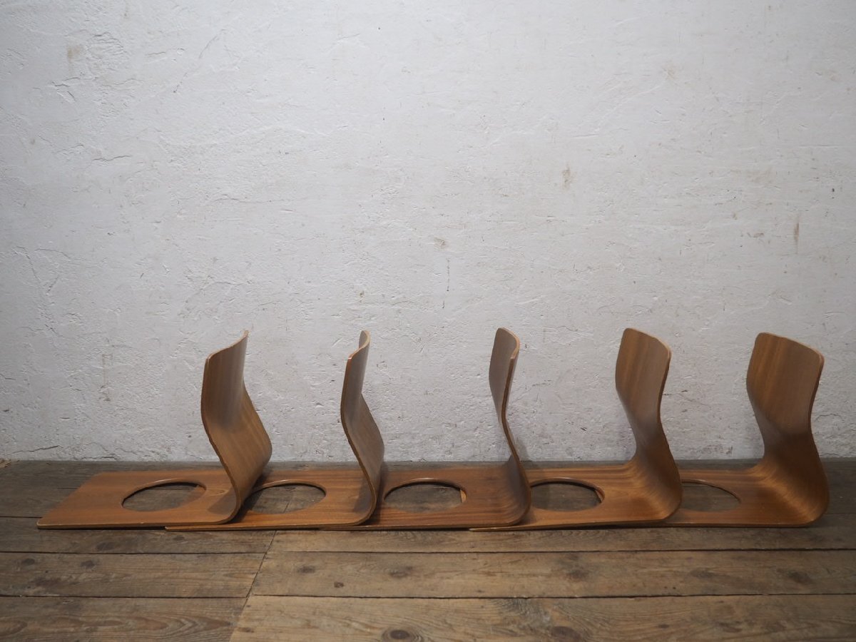 taW1936*①5 ножек комплект * Tendo Mokko * ретро старый искривление . дерево. сиденье "zaisu" *i slow che apply дерево мир современный . сиденье .. павильон мир . Vintage J.4