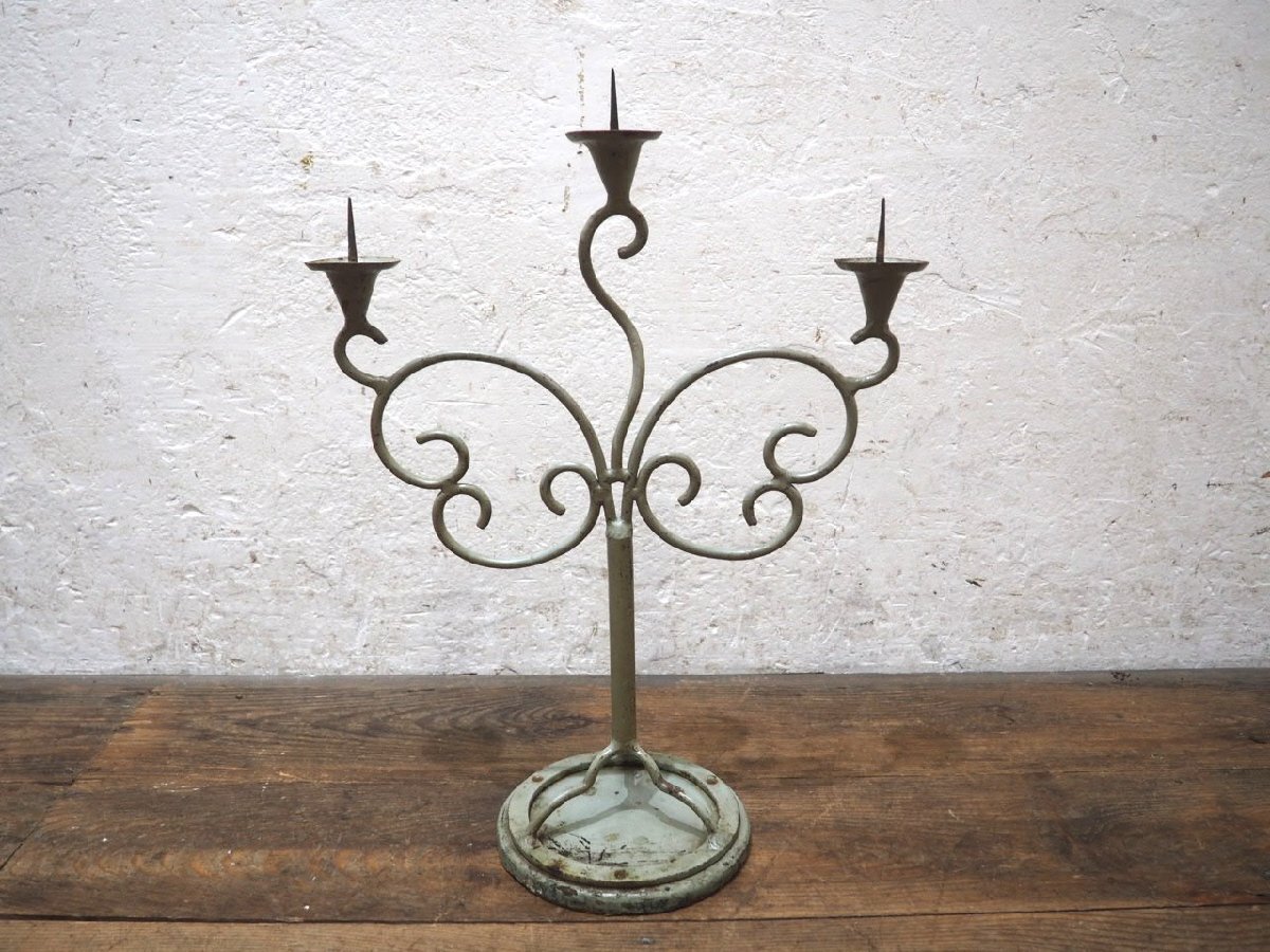 yuW1979*②H56cm×W37cm* античный * старый металлический. свеча подставка * промышленность серия . шт. .. установить low sok произведение искусства retro A.4