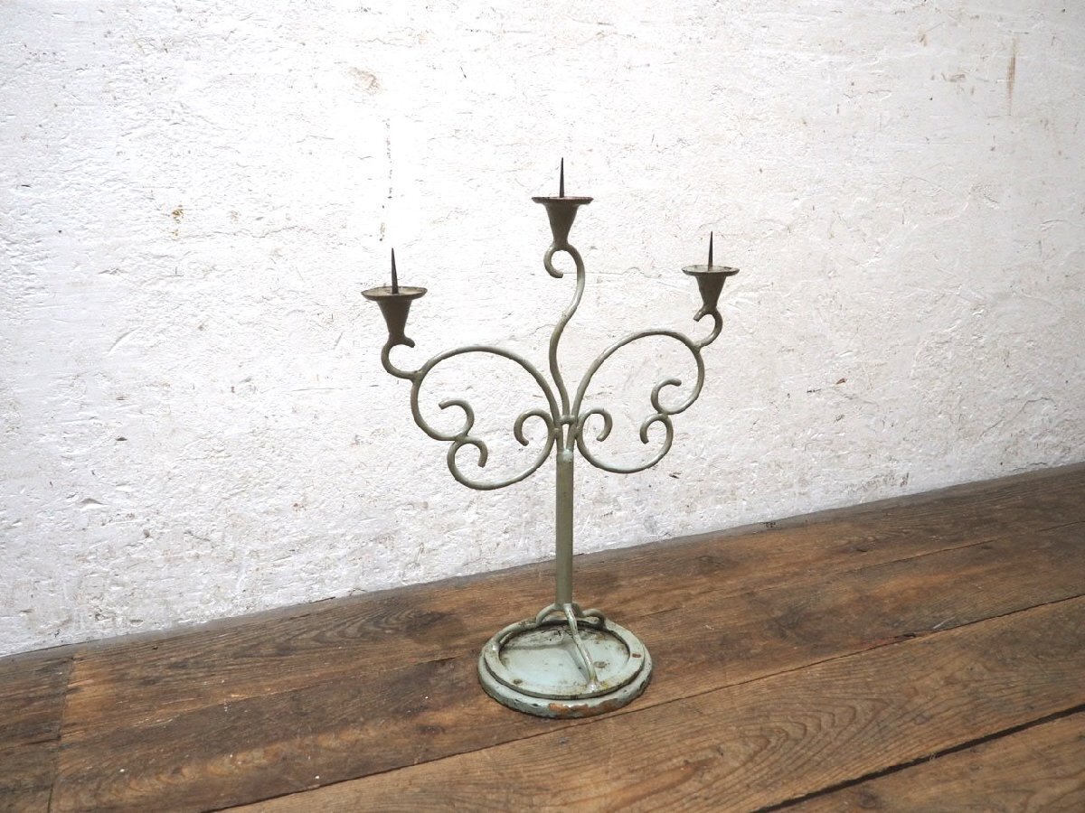 yuW1979*②H56cm×W37cm* античный * старый металлический. свеча подставка * промышленность серия . шт. .. установить low sok произведение искусства retro A.4