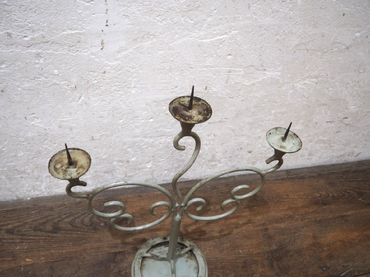 yuW1979*②H56cm×W37cm* античный * старый металлический. свеча подставка * промышленность серия . шт. .. установить low sok произведение искусства retro A.4
