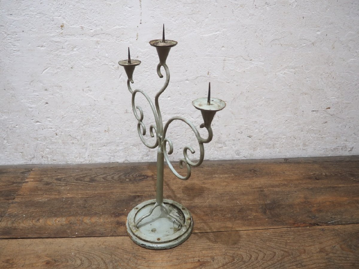yuW1979*②H56cm×W37cm* античный * старый металлический. свеча подставка * промышленность серия . шт. .. установить low sok произведение искусства retro A.4