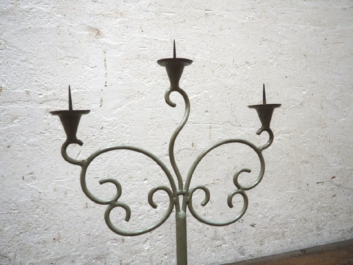 yuW1979*②H56cm×W37cm* античный * старый металлический. свеча подставка * промышленность серия . шт. .. установить low sok произведение искусства retro A.4