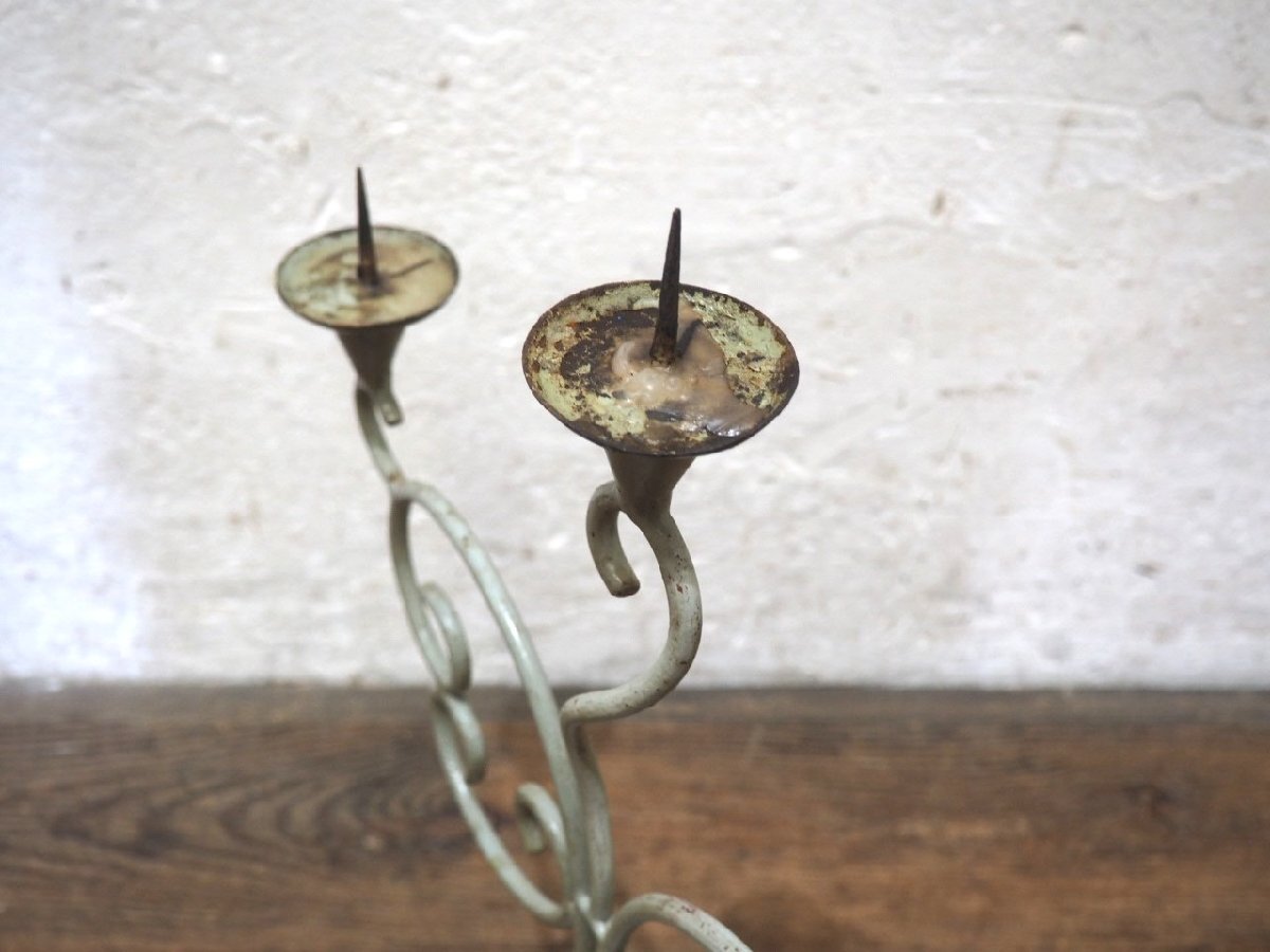 yuW1979*②H56cm×W37cm* античный * старый металлический. свеча подставка * промышленность серия . шт. .. установить low sok произведение искусства retro A.4