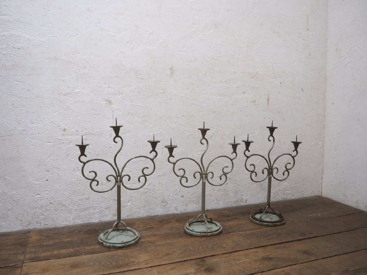 yuW1979*②H56cm×W37cm* античный * старый металлический. свеча подставка * промышленность серия . шт. .. установить low sok произведение искусства retro A.4
