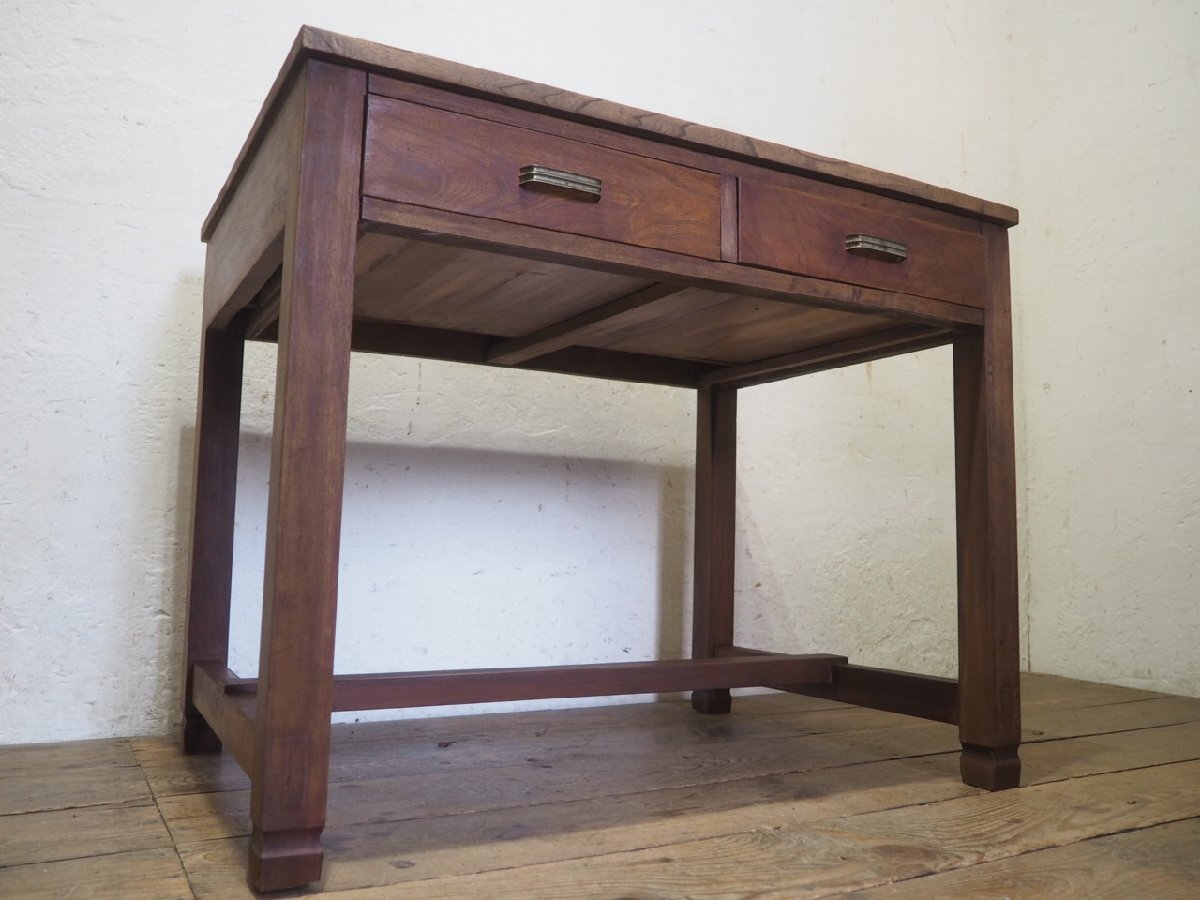 タ荷W1955◆天板W86,5cm×D62cm◆ビンテージ◆ナラ材の古い木製テーブル◆平机 展示台 学習机 勉強机 作業台 デスク カフェ レトロO(ヤC)松_画像3