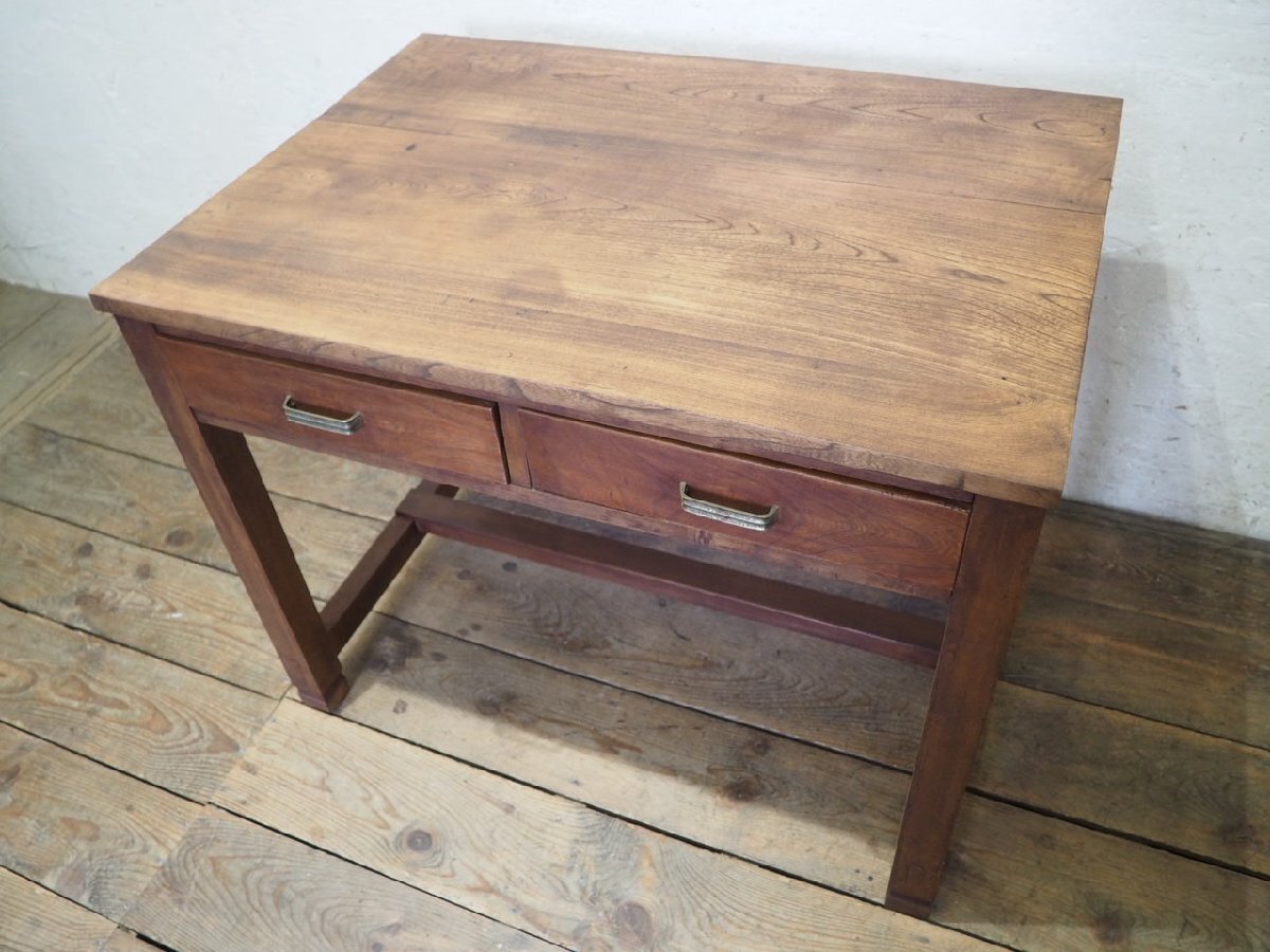 タ荷W1955◆天板W86,5cm×D62cm◆ビンテージ◆ナラ材の古い木製テーブル◆平机 展示台 学習机 勉強机 作業台 デスク カフェ レトロO(ヤC)松_画像2