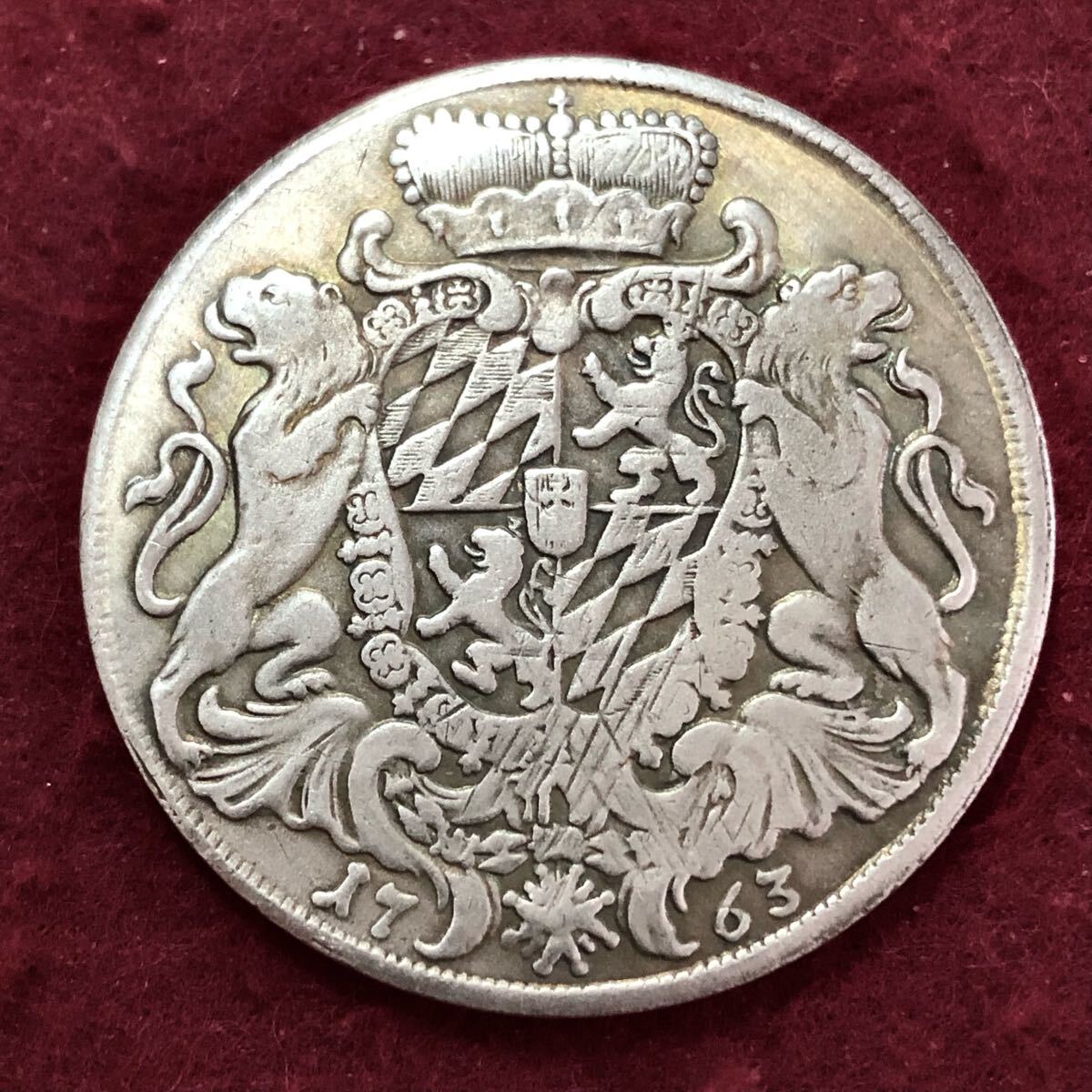 銀貨 ポーランド・リトアニア共和国 古銭 アウグストゥス3世 1763年 グダニスクの紋章 選帝侯 大型銀貨 _画像1