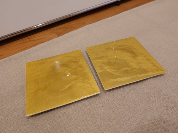 未使用●2枚セット●美品●M.STYLE●ミヤザキ食器●漆石シリーズ●平皿●19cm●ゴールド●正月●おせち●慶事●モデルルーム展示品_画像1