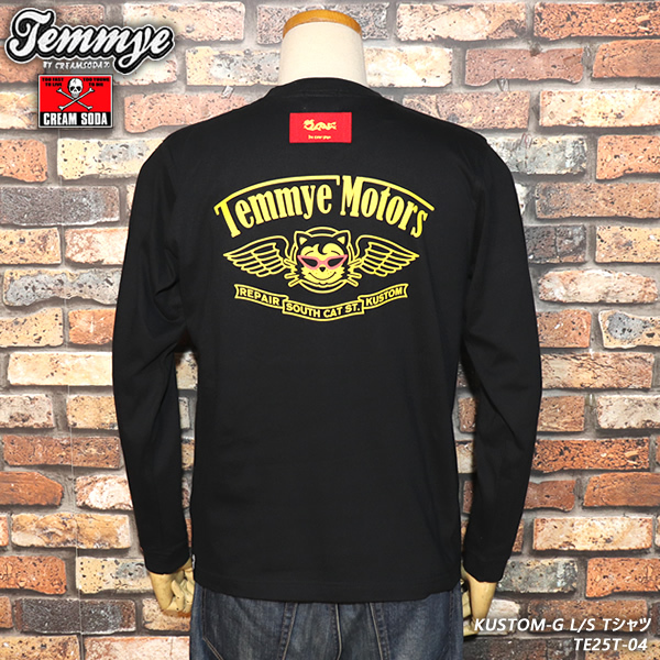 【S】TEMMYE　ティミー　長袖Tシャツ　ロンT　by CREAM SODA クリームソーダ KUSTOM-G L/S Tシャツ TE25T-04BLACK　バイカー　ホットロッド_画像1
