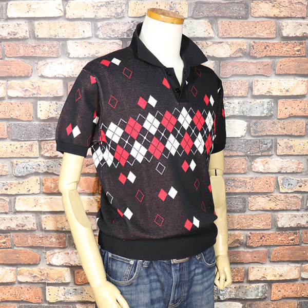 【黒M】CREAM SODA クリームソーダ CS ジャガードポロシャツ PD25SH-01 ニットポロ 　襟付きサマーセーター　ロカビリー　ロックンロール _画像3