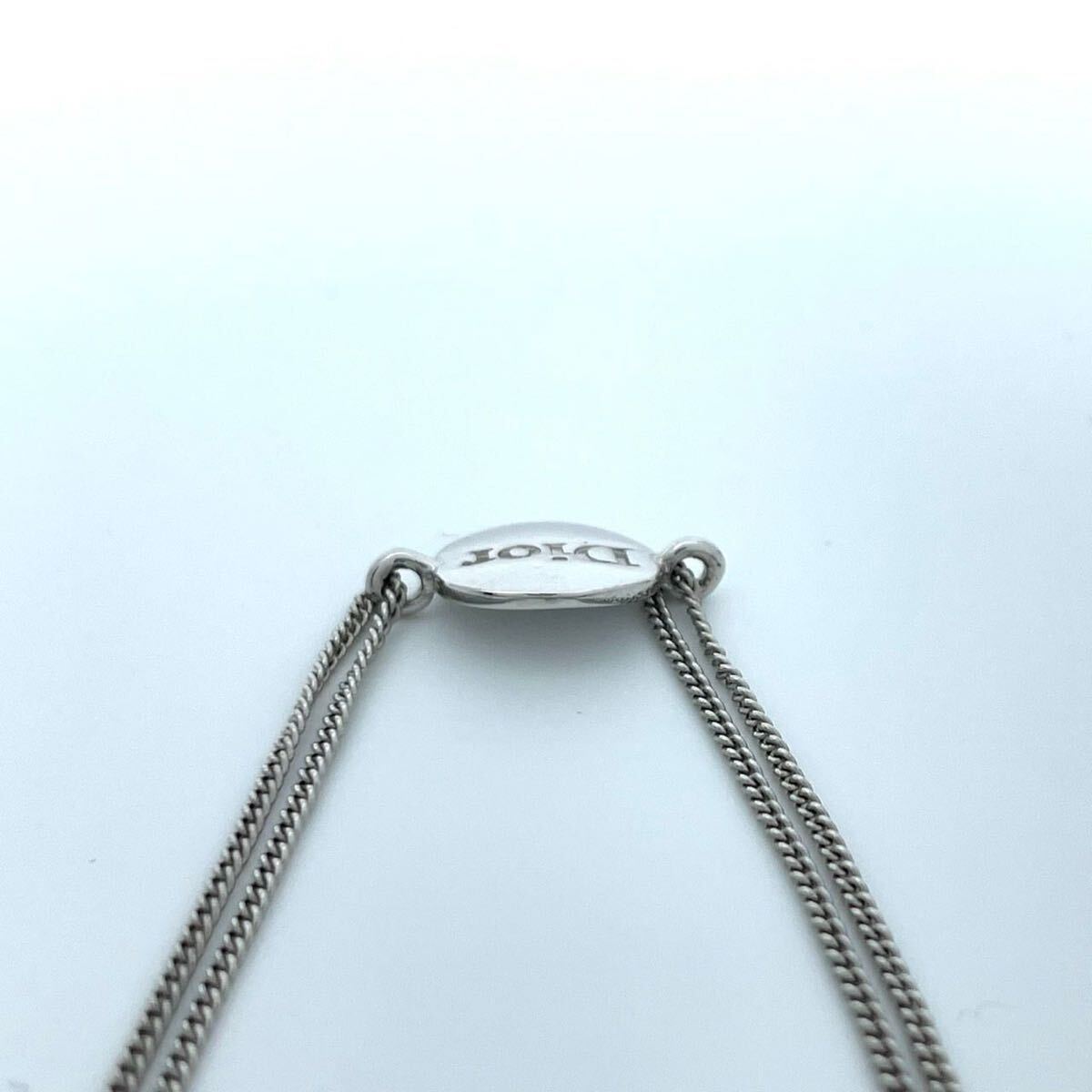 クリスチャンディオール 美品 ブレスレット シルバー ロゴ Dior プレート CDロゴ ダブルチェーン アジャスター付き レディース I1 _画像6