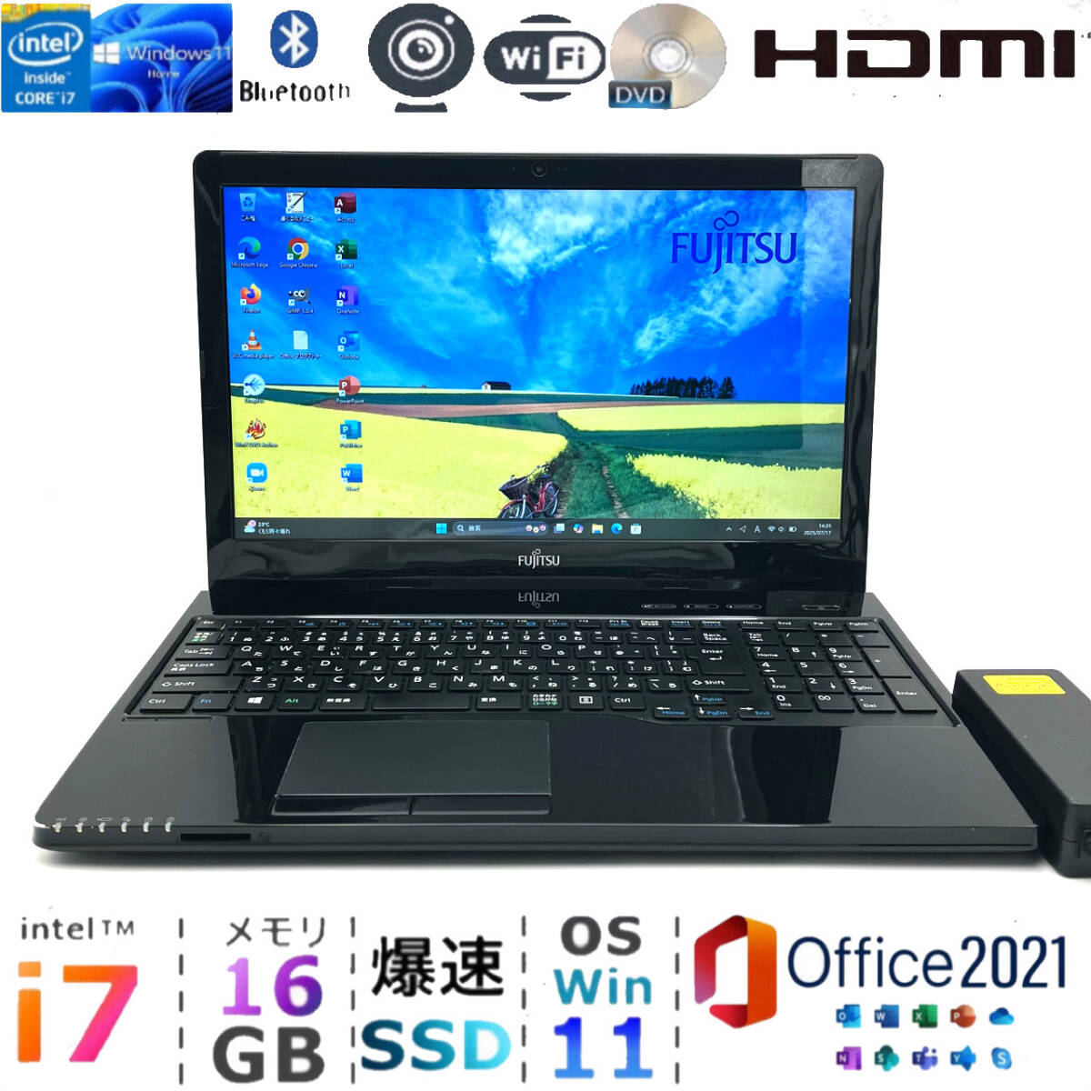 ハイエンドi7【メモリ16GB+新品SSD512GB/Core i7-6700HQ】人気富士通ノートパソコン/Windows11/Office2021/Bluetooth/Webカメラ/筆ぐるめ_画像1