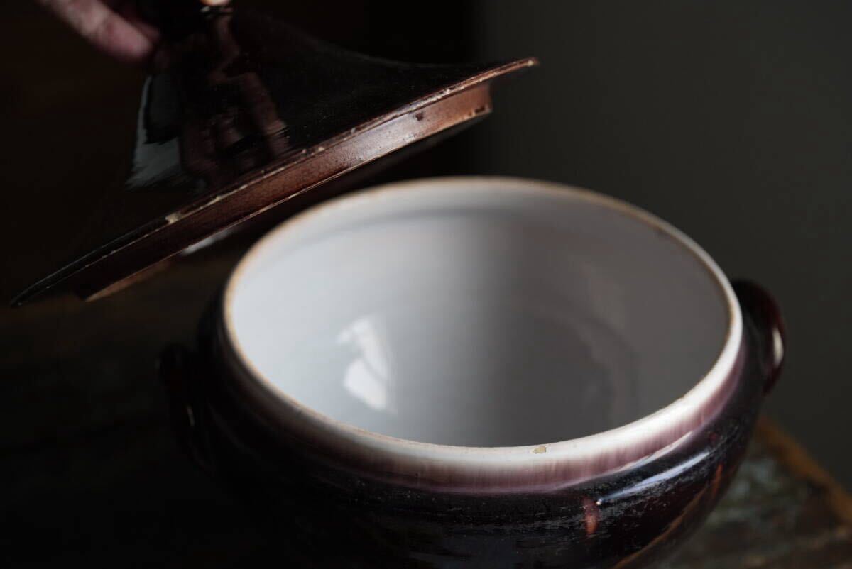 19世紀(jì) 古い Cul Noir キュノワール 蓋付スーピエール / 1800年代?フランス / アンティーク 古道具 民藝 民陶 スープ 鉢 