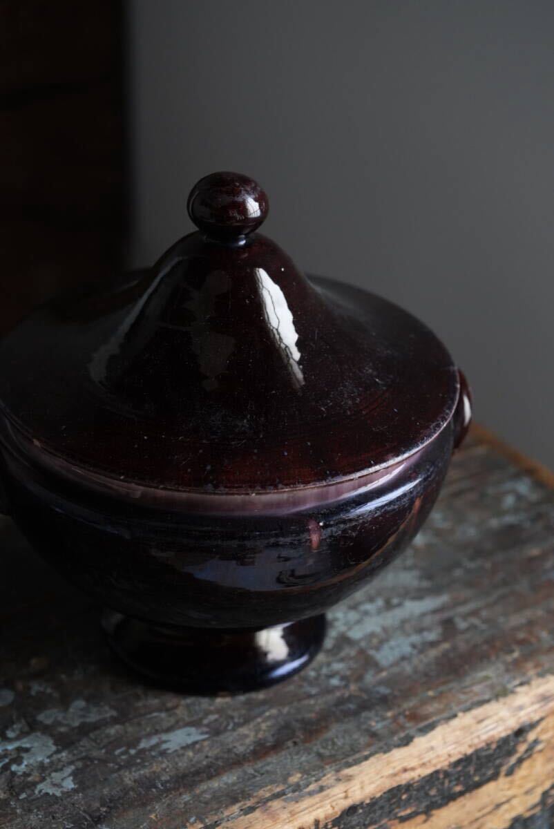 19世紀(jì) 古い Cul Noir キュノワール 蓋付スーピエール / 1800年代?フランス / アンティーク 古道具 民藝 民陶 スープ 鉢 
