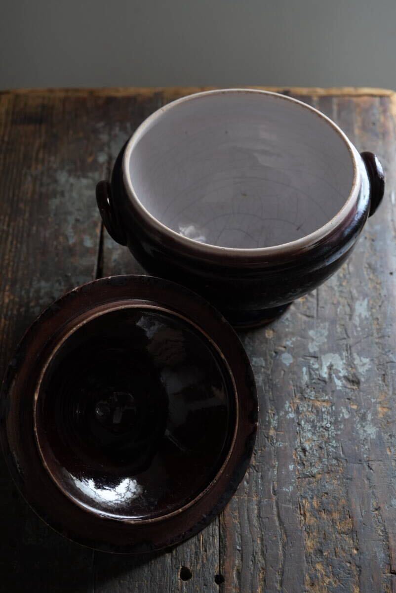 19世紀(jì) 古い Cul Noir キュノワール 蓋付スーピエール / 1800年代?フランス / アンティーク 古道具 民藝 民陶 スープ 鉢 