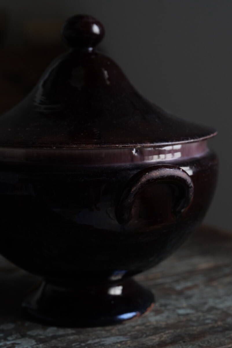 19世紀(jì) 古い Cul Noir キュノワール 蓋付スーピエール / 1800年代?フランス / アンティーク 古道具 民藝 民陶 スープ 鉢 