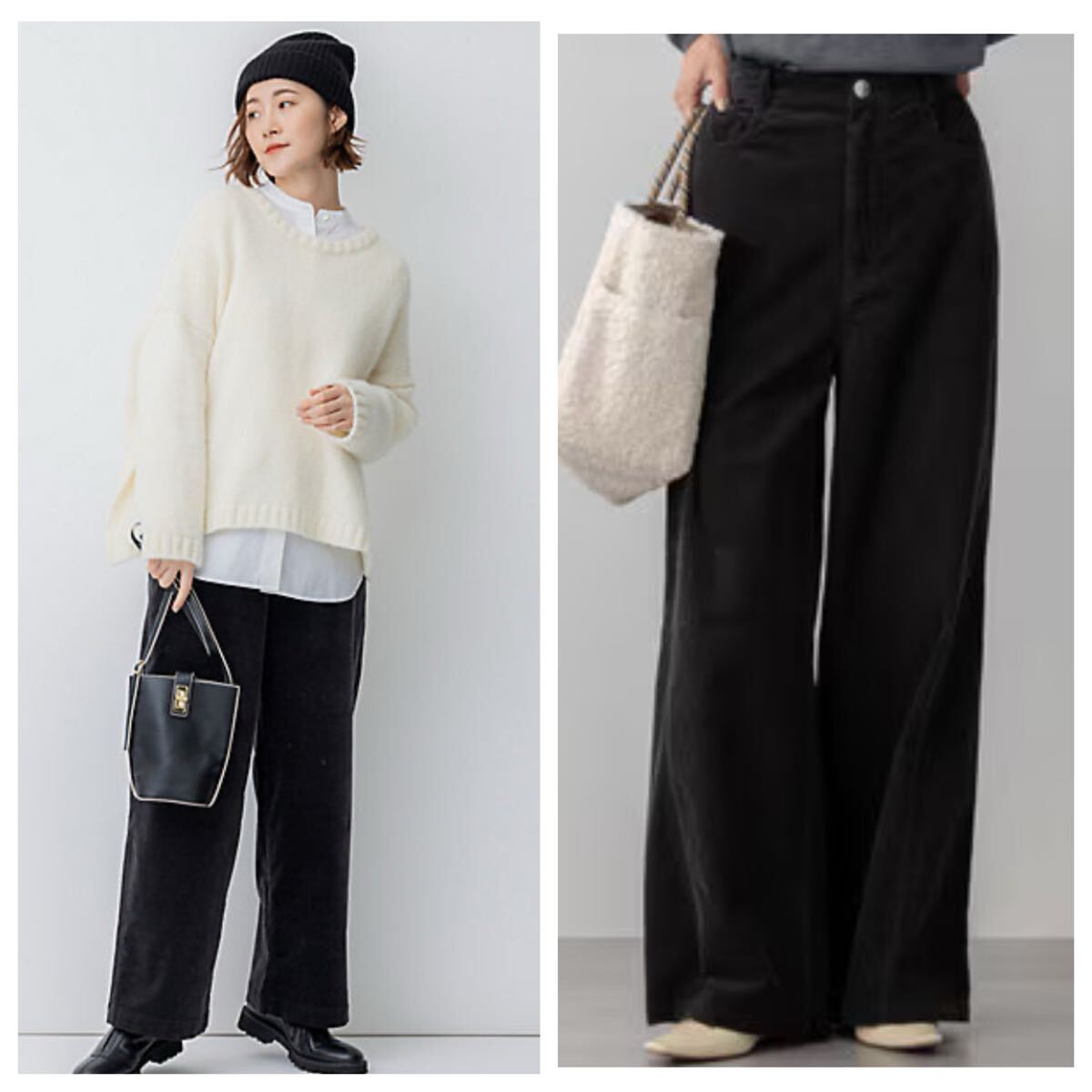 未使用■23区■大きいサイズ46■【洗える】23区DENIM ベルベットストレッチ ワイドパンツ■黒■定価2.4万_画像1