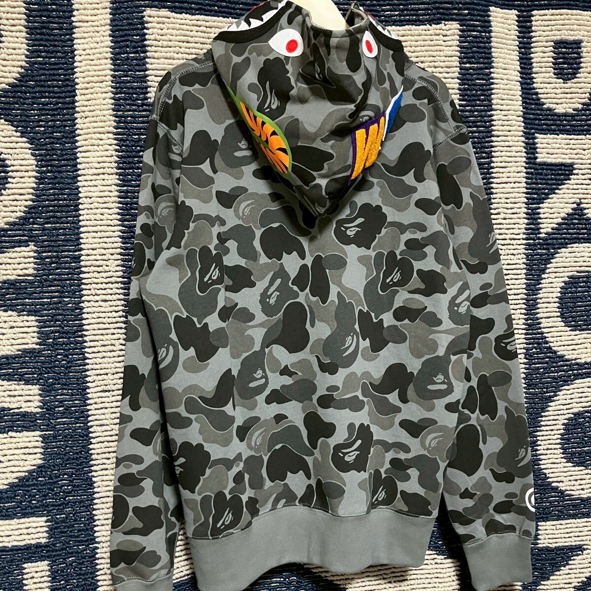 XL 新品同様 A BATHING APE BAPE COLOR CAMO SHARK FULL ZIP HOODIE GRAY ア ベイシング エイプ カラー カモ シャークパーカー グレー 迷彩_画像6