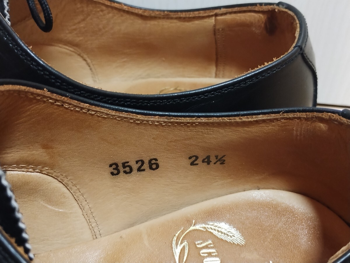 減りわずか スコッチグレイン ストレートチップ 黒 24.5 日本製 3526 アシュランス 靴 革靴 グッドイヤーウェルト製法_画像9