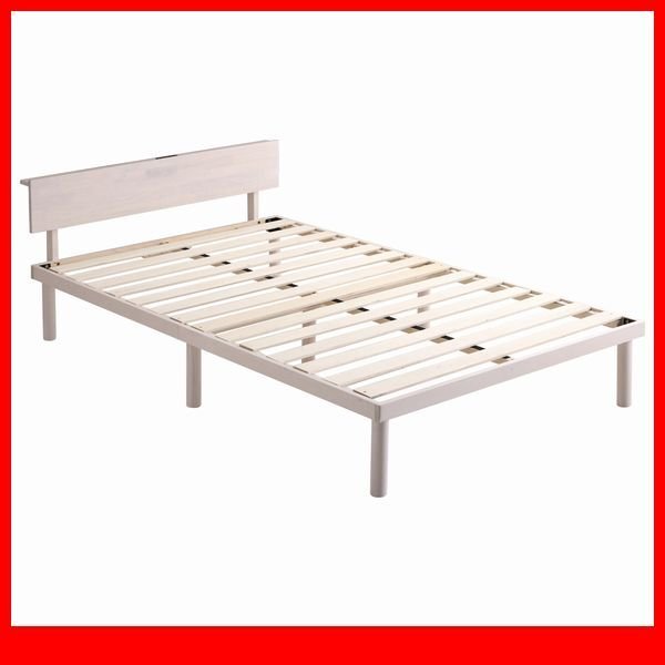 ベッド★新品/宮付き パイン材高さ2段階調整腳付きすのこベッド セミダブル/通気性 耐久性 頑丈 低ホルムアルデヒド/ホワイトウォッシュ/a4