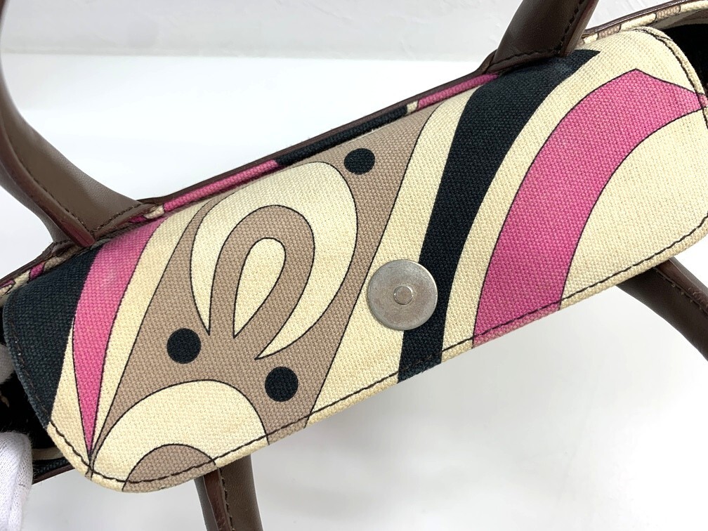 EMILIO PUCCI エミリオプッチ ハンドバッグ 【中古】 ブラウン×ピンク系 キャンバス ブランド カバン GIN56004_画像8