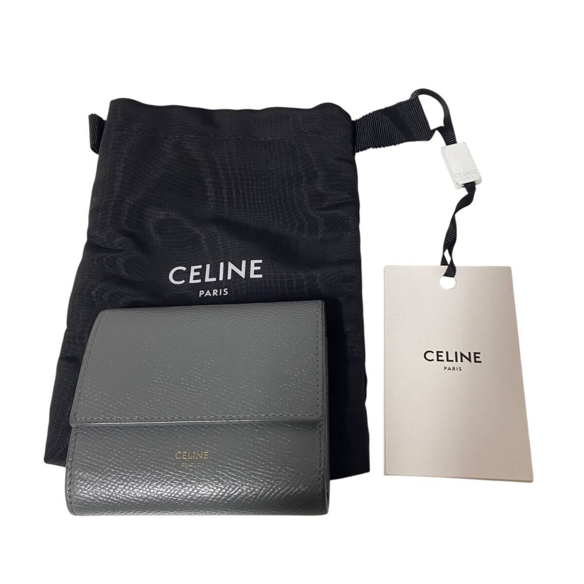 【中古品】CELINE スモール スモール トリフォールドウォレット ペブル 10B573BEL セリーヌ 三つ折り財布 グレー 留め具難有 KK95197RK_画像1