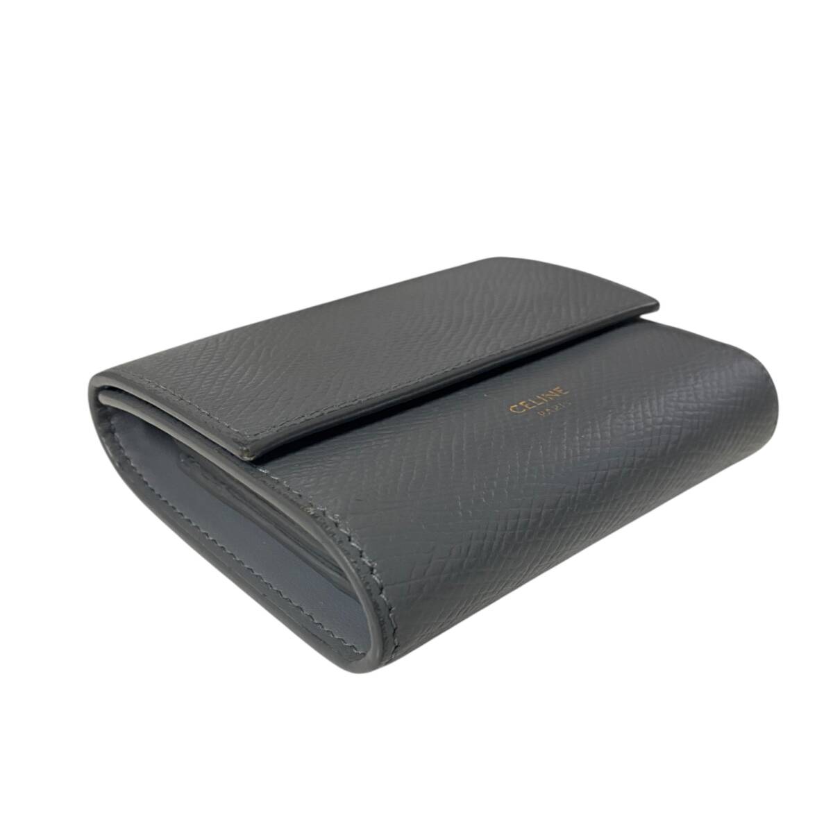 【中古品】CELINE スモール スモール トリフォールドウォレット ペブル 10B573BEL セリーヌ 三つ折り財布 グレー 留め具難有 KK95197RK_画像4