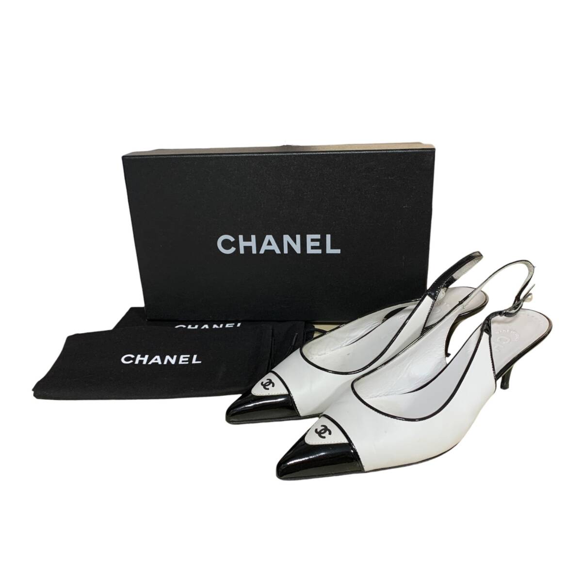 ◆中古品◆ CHANEL シャネル パンプス ココマーク バイカラー 164148 ホワイト/ブラック サイズ35 1/2 箱有 レディース kyV18874N_画像1