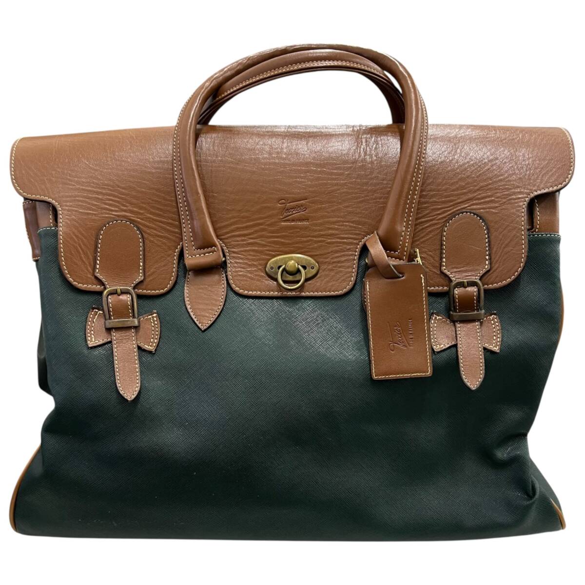 * б/у товар *texiertekisie кожа сумка "Boston bag" dokta- сумка сумка на плечо Франция зеленый × Brown текущее состояние товар coI5239COB