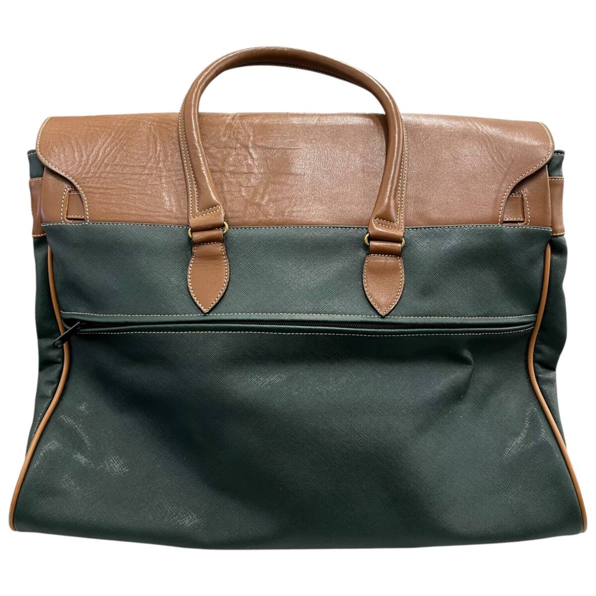 * б/у товар *texiertekisie кожа сумка "Boston bag" dokta- сумка сумка на плечо Франция зеленый × Brown текущее состояние товар coI5239COB