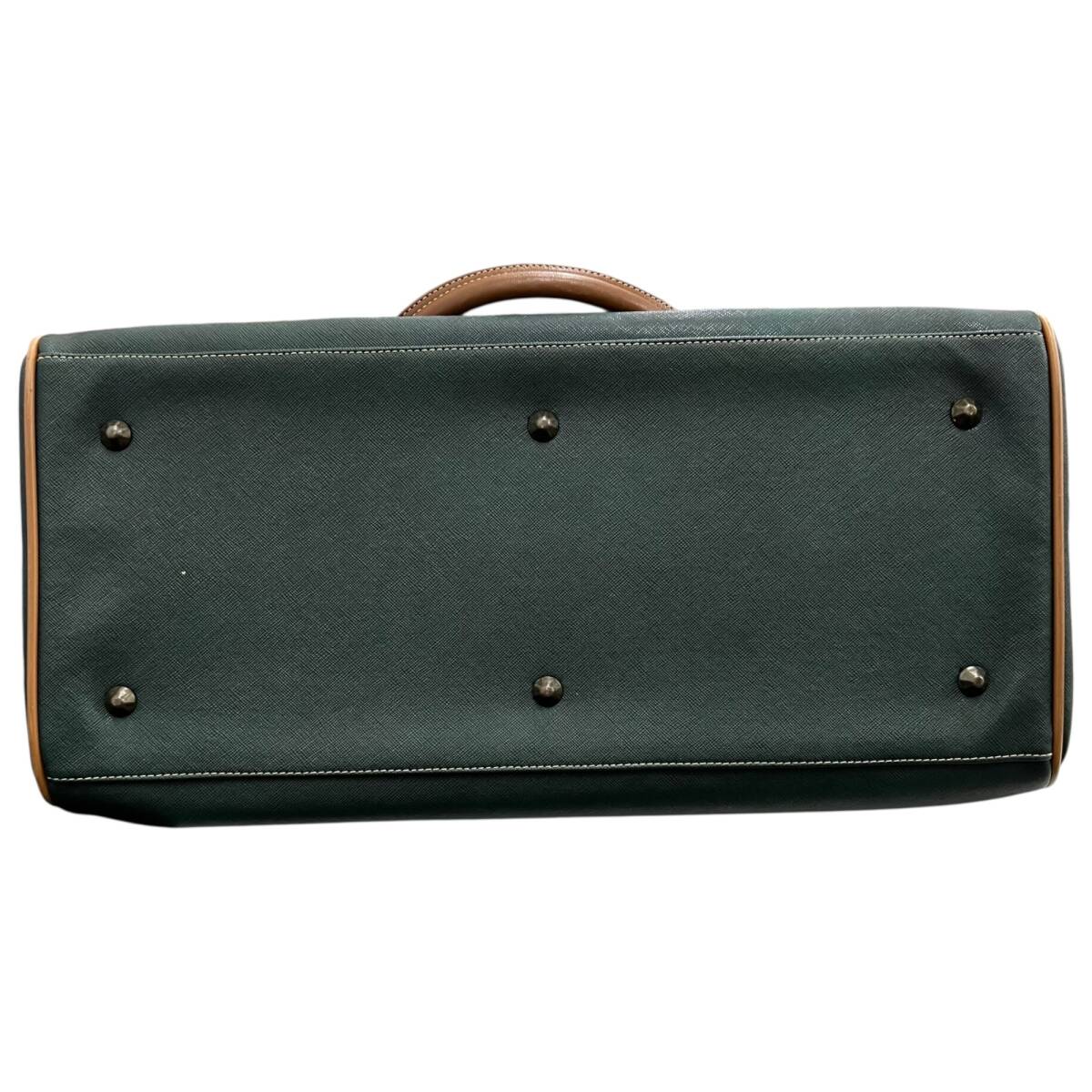 * б/у товар *texiertekisie кожа сумка "Boston bag" dokta- сумка сумка на плечо Франция зеленый × Brown текущее состояние товар coI5239COB