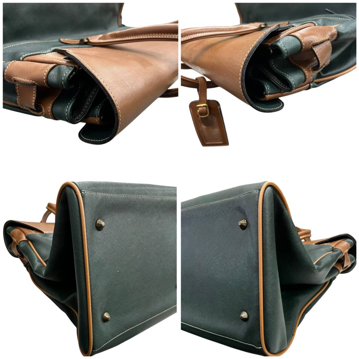 * б/у товар *texiertekisie кожа сумка "Boston bag" dokta- сумка сумка на плечо Франция зеленый × Brown текущее состояние товар coI5239COB