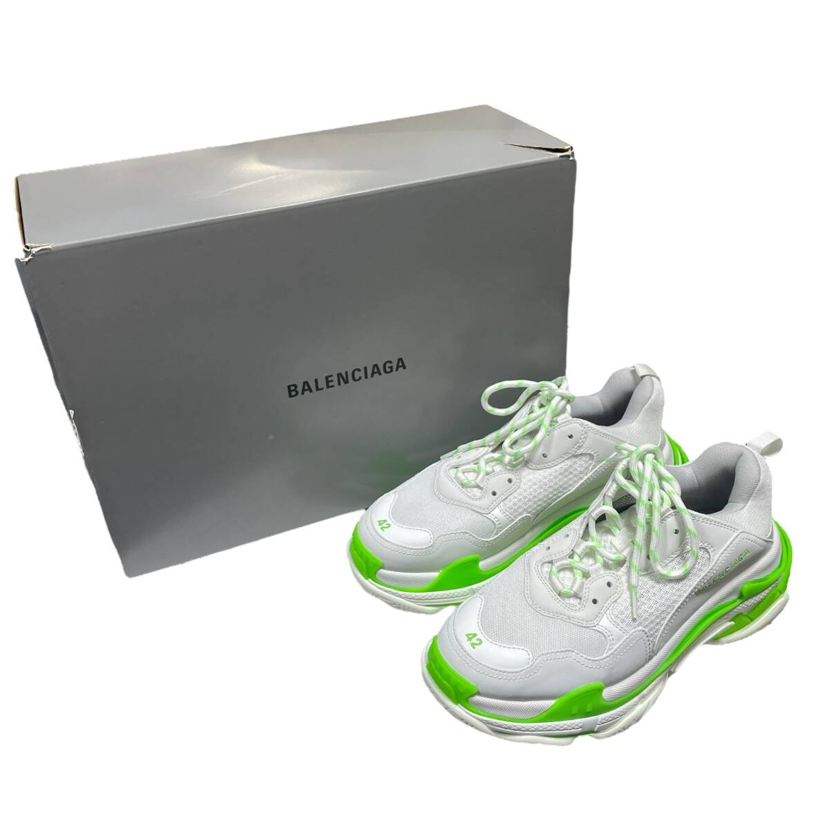 ◆中古品◆BALENCIAGA バレンシアガ tripleS トリプルS 白×緑 ホワイト グリーン スニーカー メンズ 27.5cm 外箱に破損有 Q98254NJ_画像1