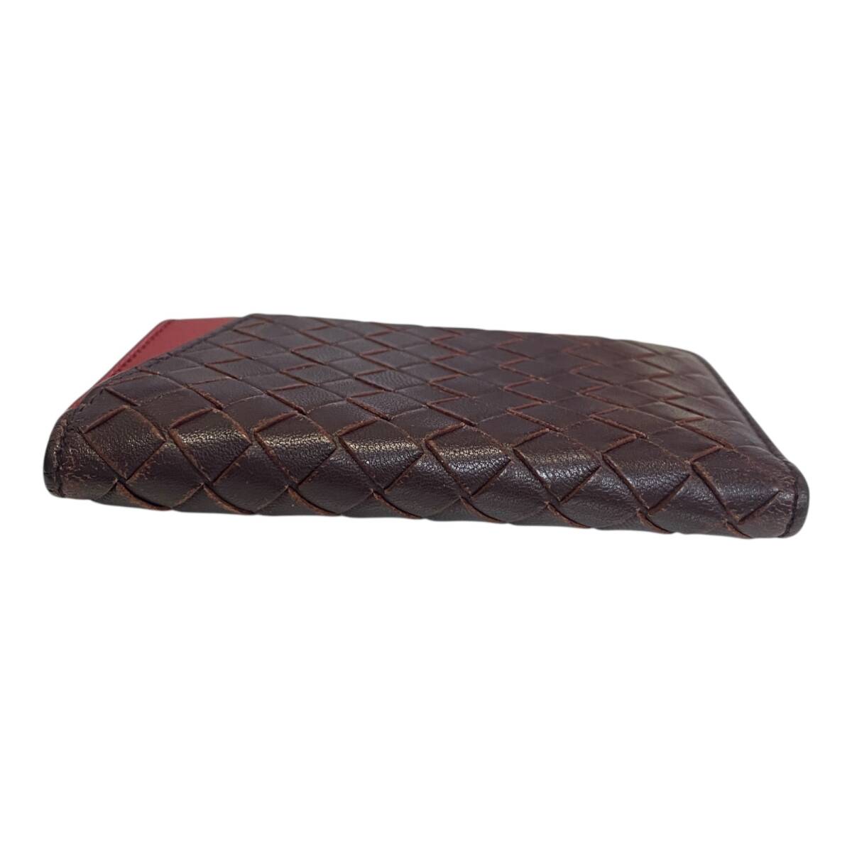 【中古品】BOTTEGA VENETA ボッテガヴェネタ カードケース メンズ 二つ折り レッド×ブラウン M99797RK