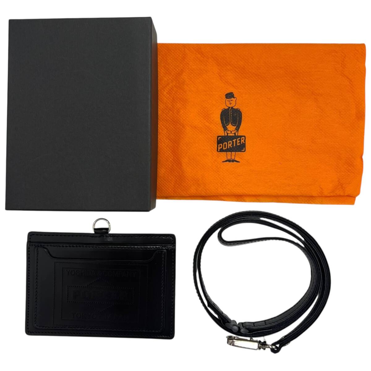 ◎未使用品◎PORTER ポーター PS LEATHER WALLET GLASS LEATHER Ver. IDケース パスケース ブラック×オレンジ 箱有 coI5455COA_画像1