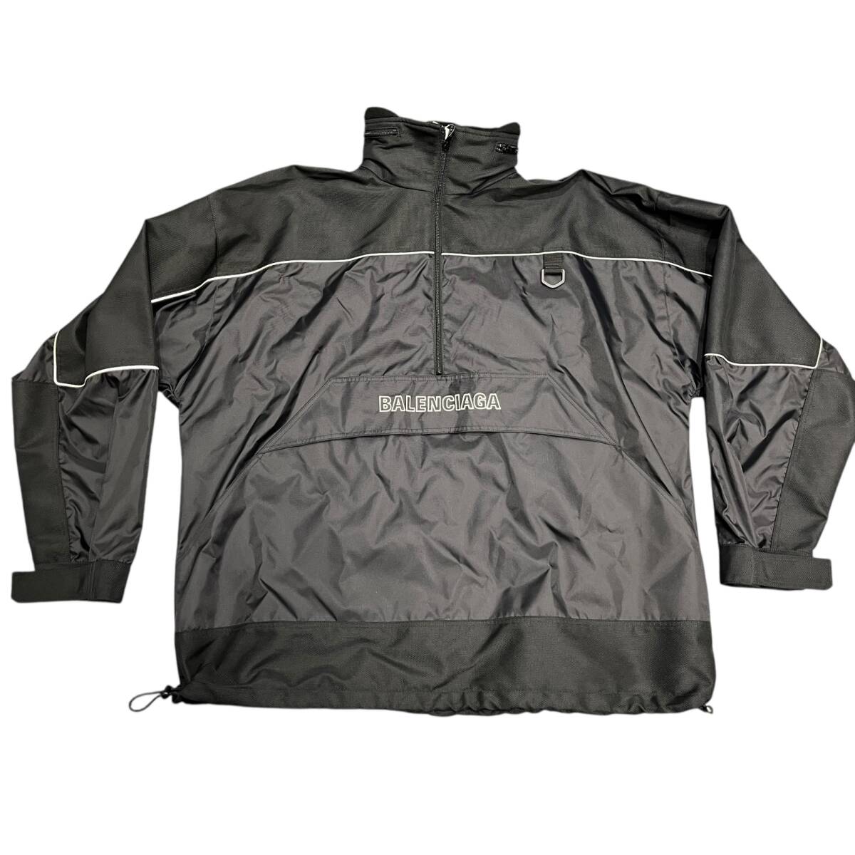 ■中古品■BALENCIAGA バレンシアガ ロゴウインドブレーカージャケット メンズ 男性用 533917 TA018 サイズ44 ブラック ZKM6464ZD_画像1