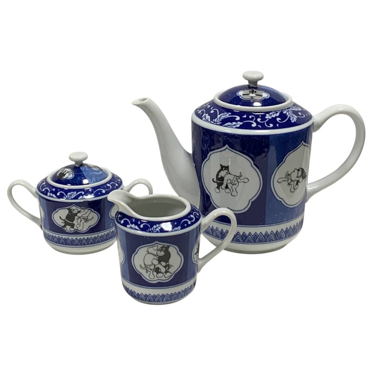 ◆中古品/保管品◆ のらくろ ティーセット ティーポット クリーマー シュガーポット 陶器 茶器 3点セット アンティーク 本体のみ kyV17641N_画像1