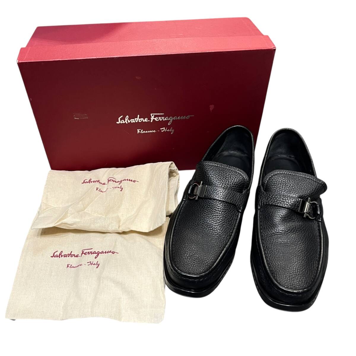 ■中古品■サルヴァトーレフェラガモ Salvatore Ferragamo ガンチーニ レザー ローファー革靴 414688 EE 7 1/2 靴 シューズ ZAH5527ZD_画像1