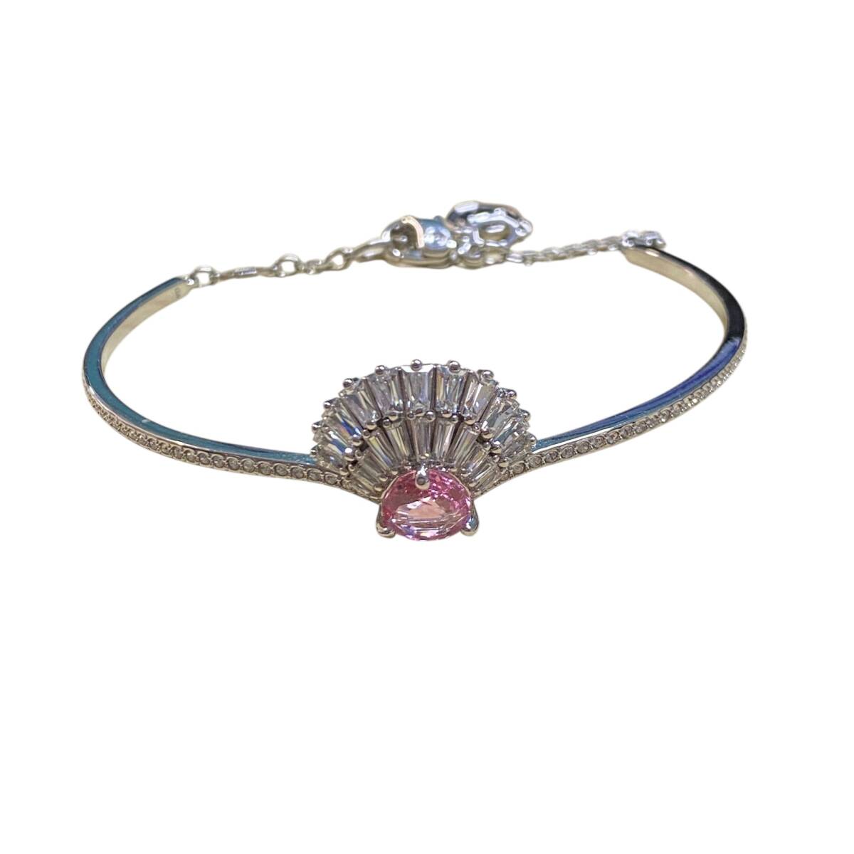 【中古品】 SWAROVSKI スワロフスキー ラインストーン ピンク ブレスレット バングル チェーン 2点セット 箱無 W100264RD_画像2