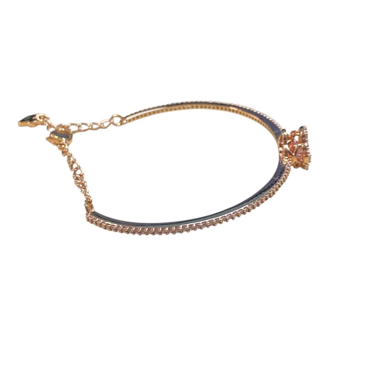 【中古品】 SWAROVSKI スワロフスキー ラインストーン ピンク ブレスレット バングル チェーン 2点セット 箱無 W100264RD_画像6