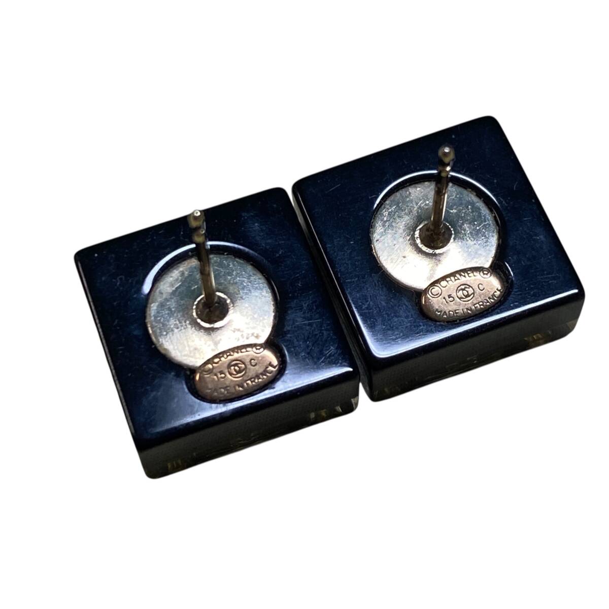 [ б/у товар ] CHANEL Chanel серьги квадратное здесь Mark 15C черный Gold аксессуары корпус только W98045RD